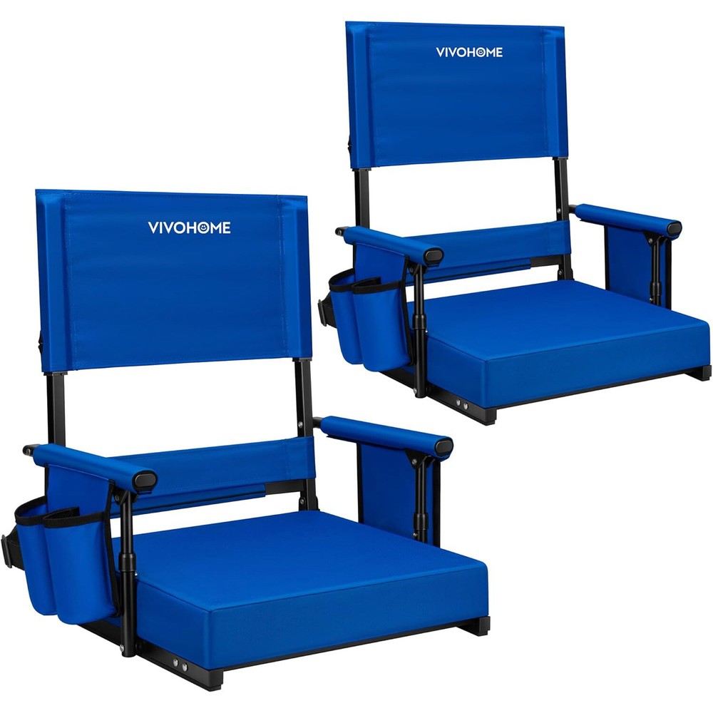 Stadium Seats 2 Pack Height Adjustable High Back Portable Bleacher Chairs Blue