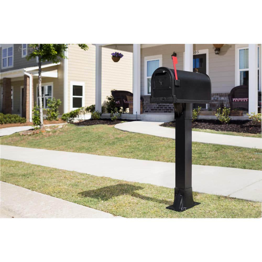 Mailbox Post Black Adjustable Height Aluminum Top Mount Installation Hardware
