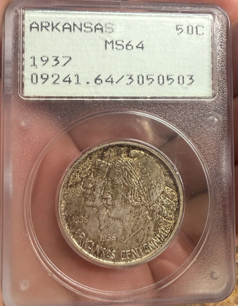 1937 ARKANSAS SILVER COMMEMORATIVE HALF DOLLAR PCGS MS64 *OGH*