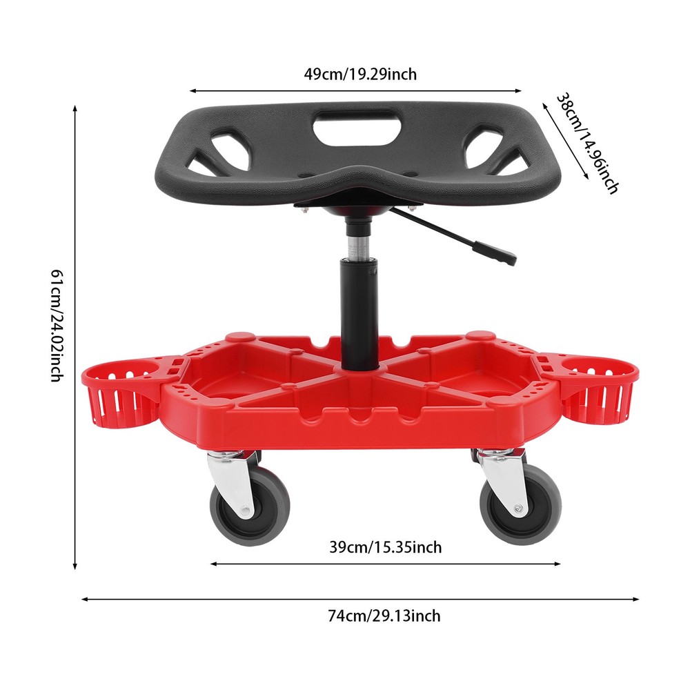 Sturdy Rolling Garage Stool with Backrest & Tool Tray - 330lbs Capacity