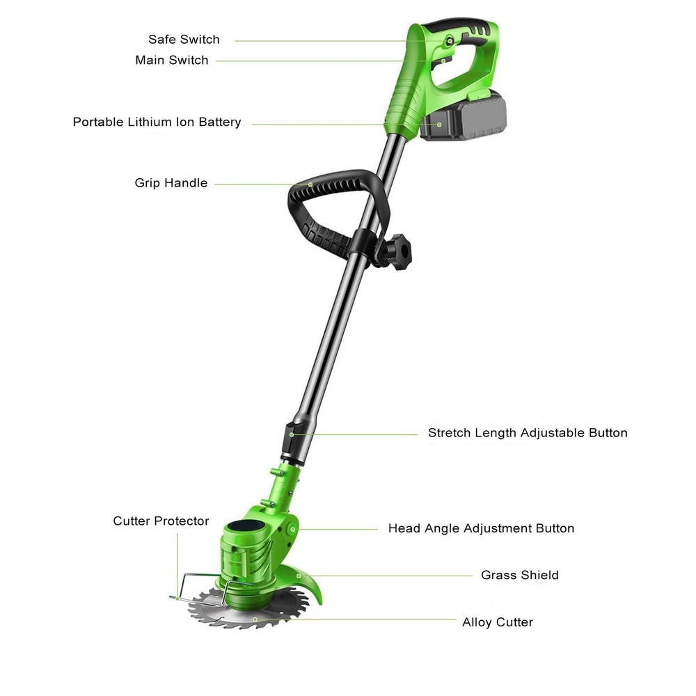 Cordless String Trimmer Brushless Electric Grass Cutter with Telescopic Handle