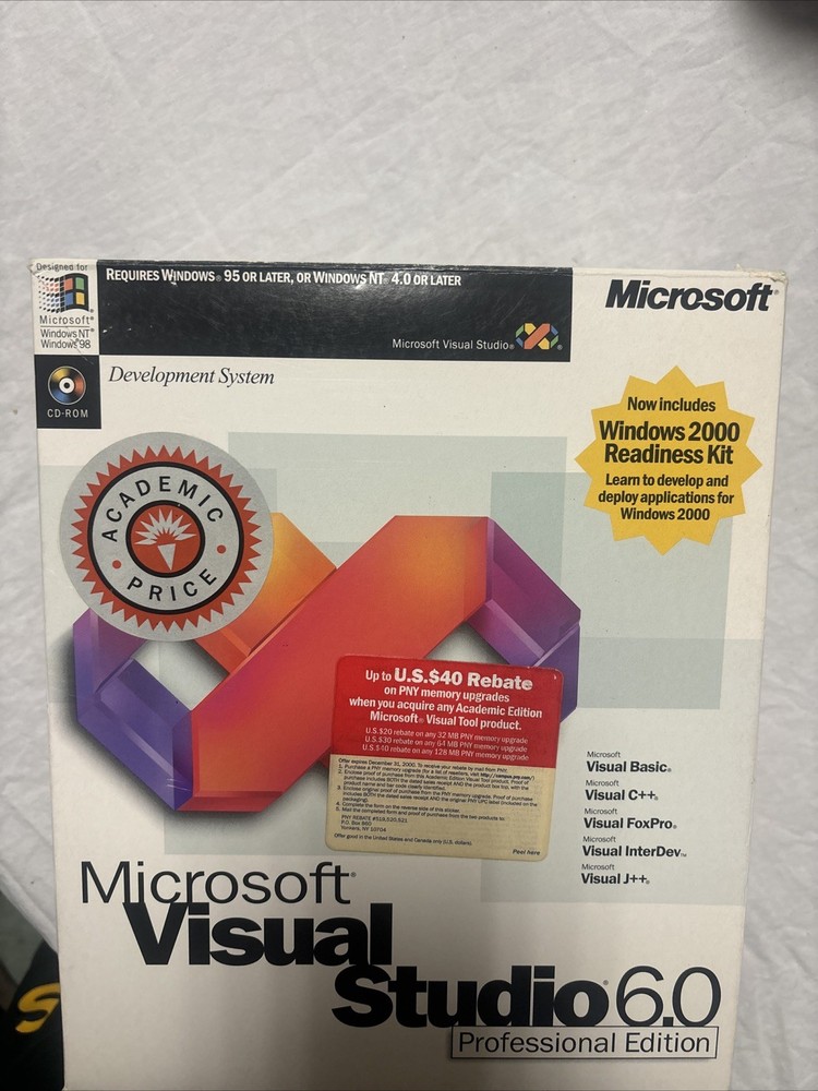 Sealed Microsoft Visual Studio 6.0 Professional Edition. 659-00391 Opened Box