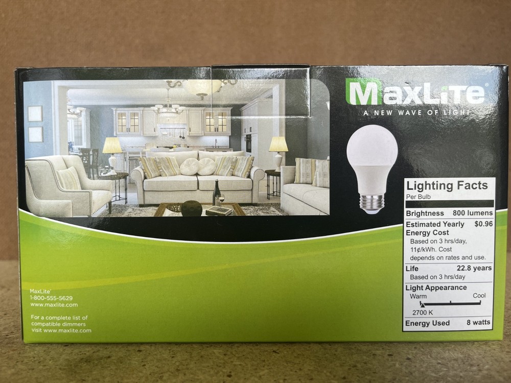 16 Pack Maxlite 8W LED Bulb = 60 watt replace A19 Soft White 2700K LED Light 60w