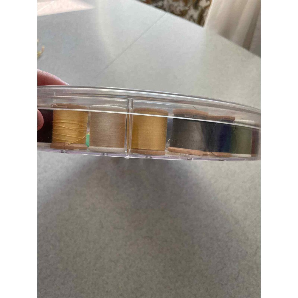 Vintage round sewing caddy with extras