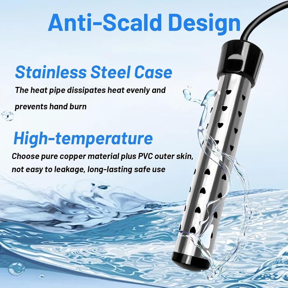 Calentador de agua de inmersión eléctrico de 2000 W, calentador de agua portátil