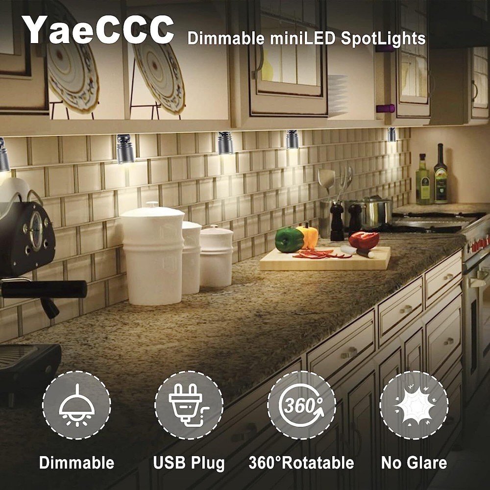 4Pack Dimmable LED Mini Spotlight for Display Cabinet Showcase 3000k Warm White