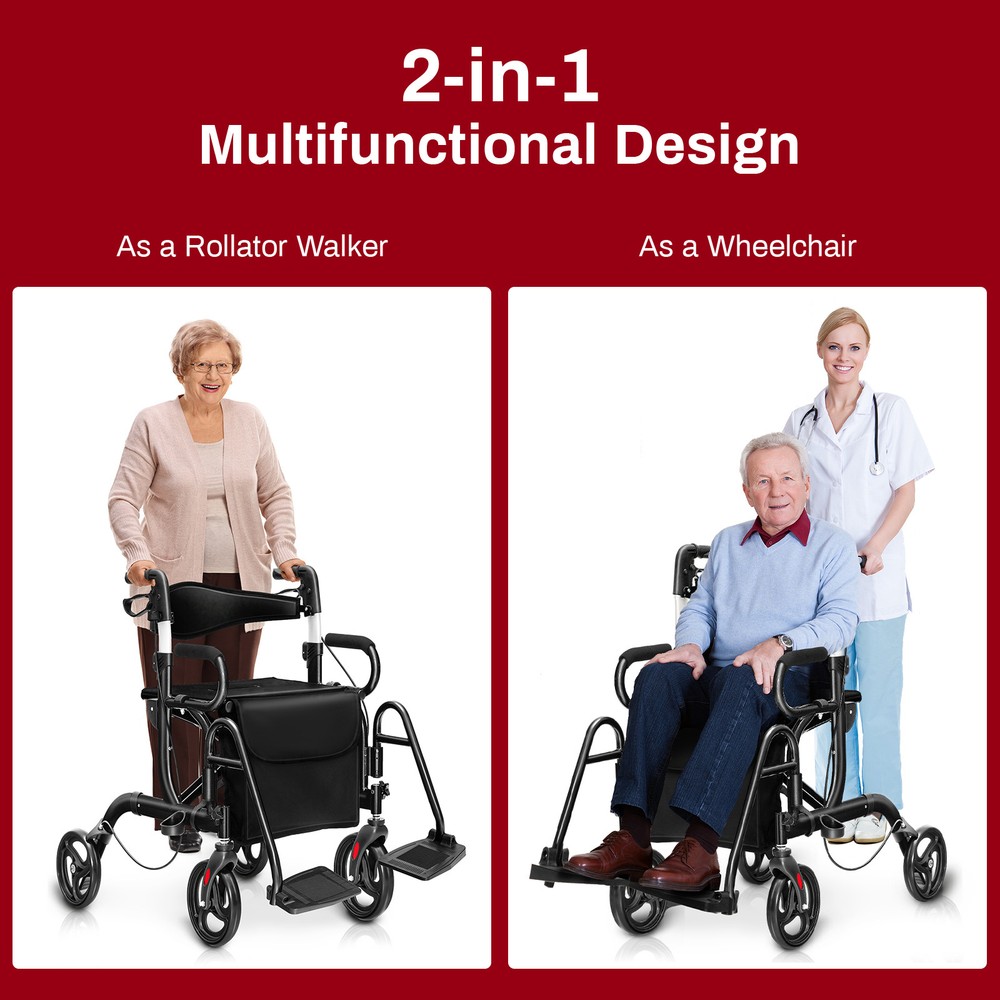 3-Wheel Rolling Walker Folding Rollator Walker w/ 8 inch Wheels