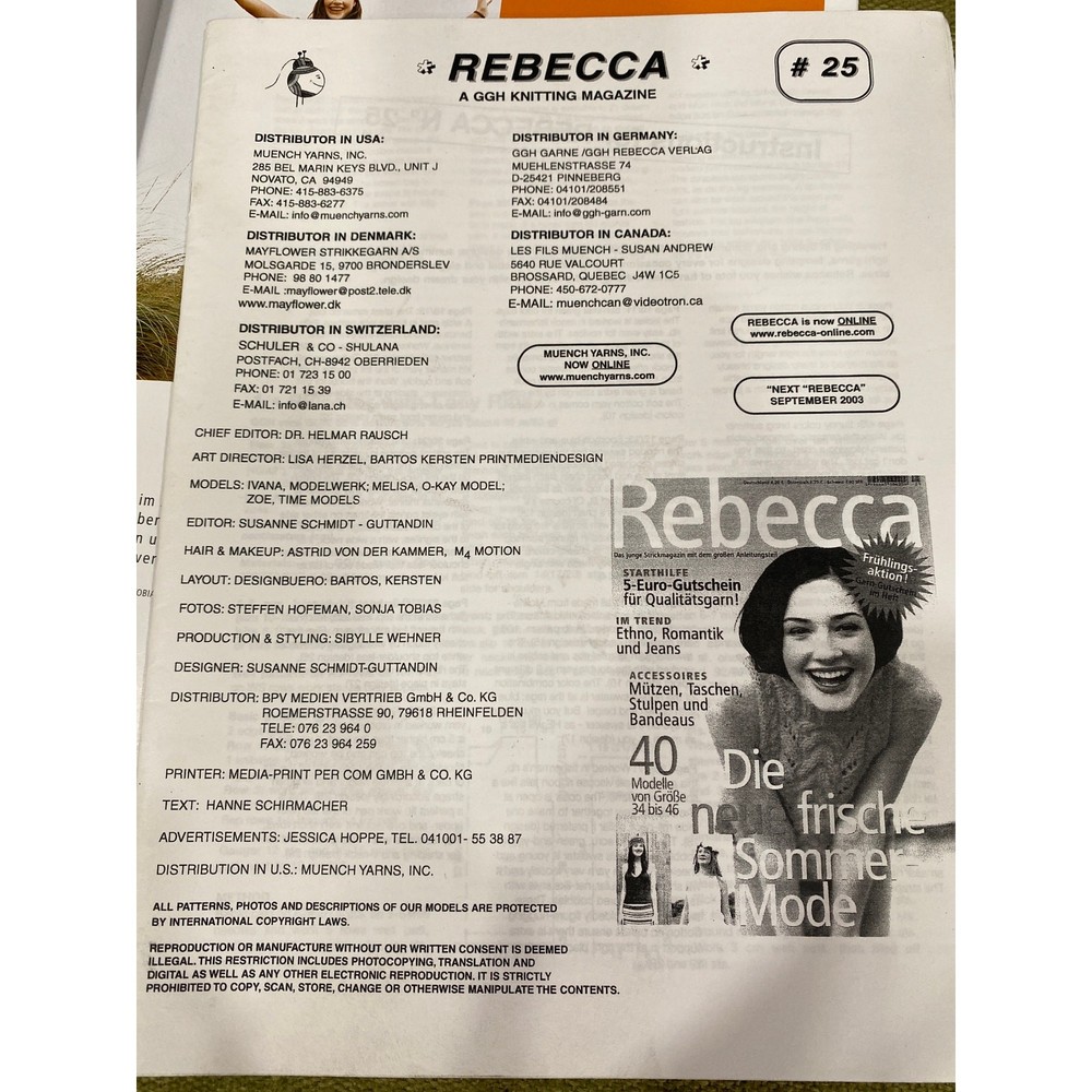 REBECCA Knitting Magazine #25 from Germany 2003 Issue with Instructions