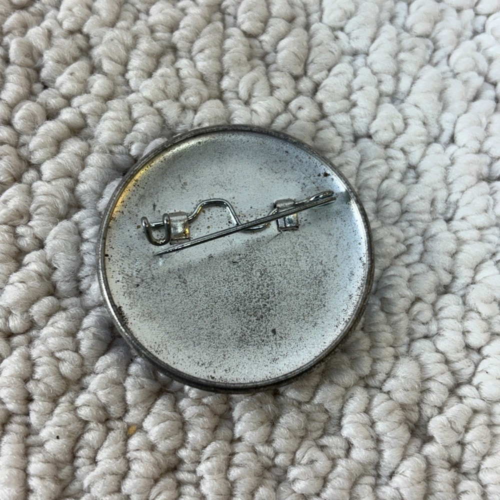 VTG Question Authority Pin-back Button White Text on Blue 1 3/4" Retro Protest