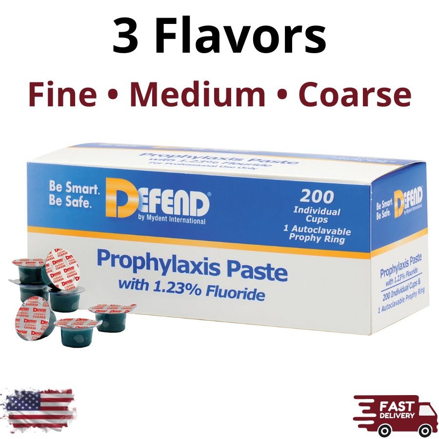 200 Cups Prophy Fluoride Paste Fine Medium Coarse Grit Non-Splatter Prophylaxis