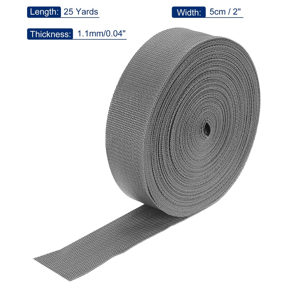 Lightweight Polypropylene Webbing Strap 2" 25 Yard Band Grey for Outdoor