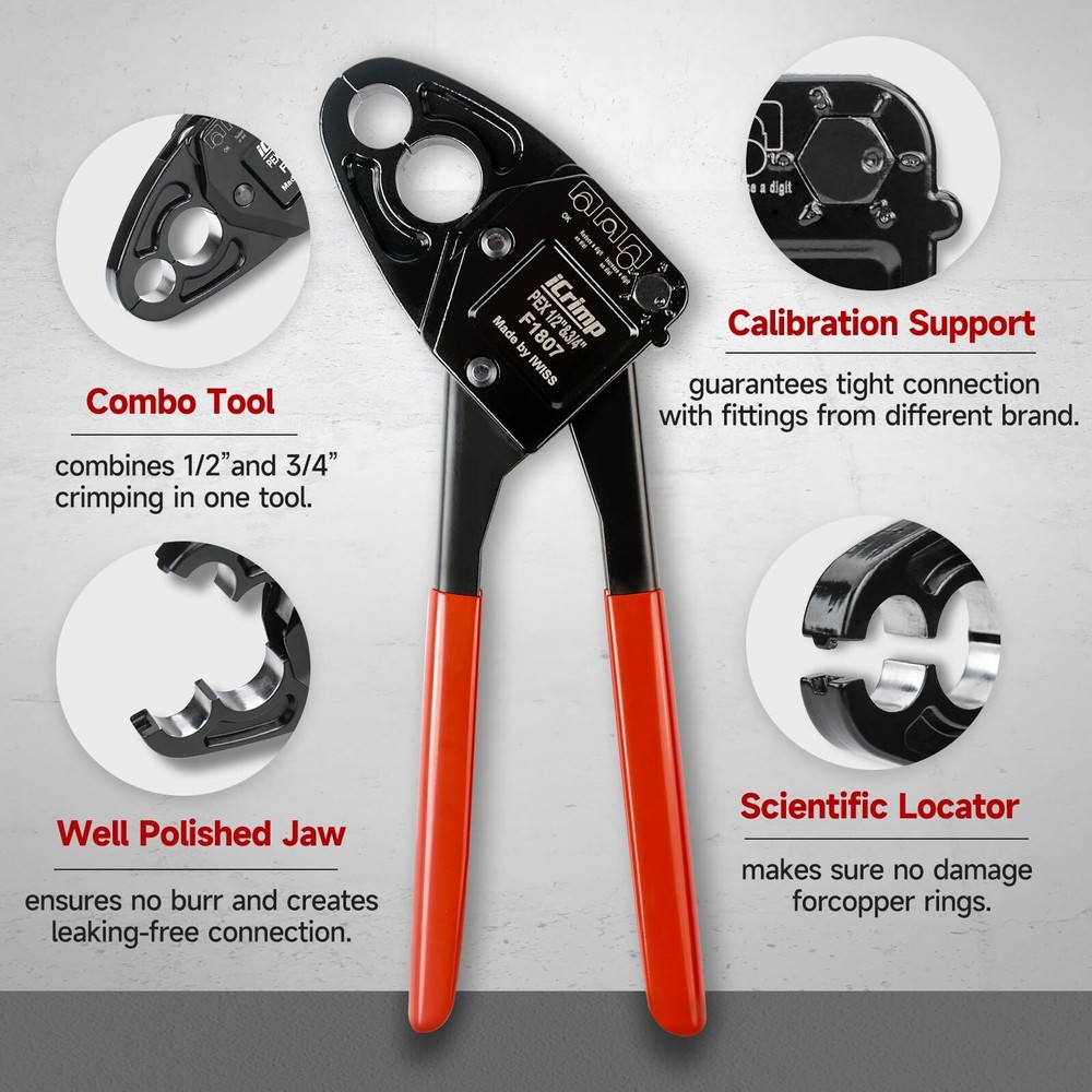 " Combo Angle Head PEX Pipe Crimping Tool Kits for 1/2"" 3/4"" Pex Crimp "