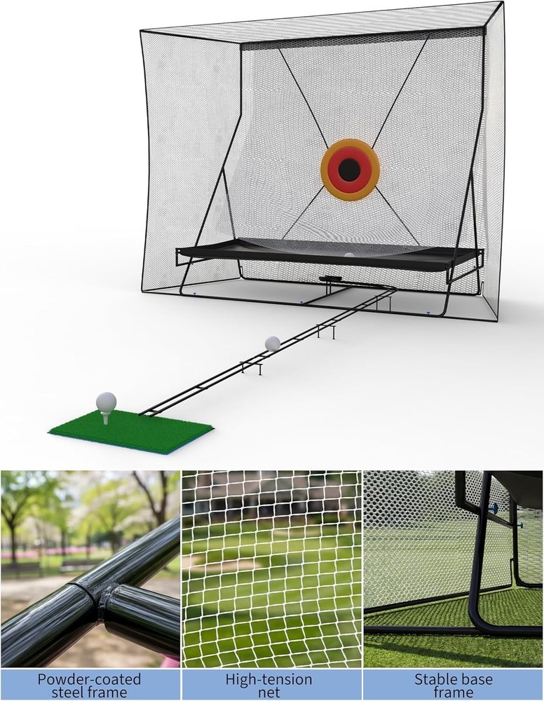 10x8Ft Golf Hitting Net,11 ft Track Return System,Heavy Duty Practice Net