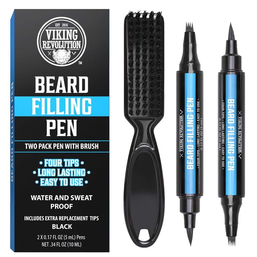 Viking Revolution Beard Pen (2 Pack) - Black 2 Pack + Brush,