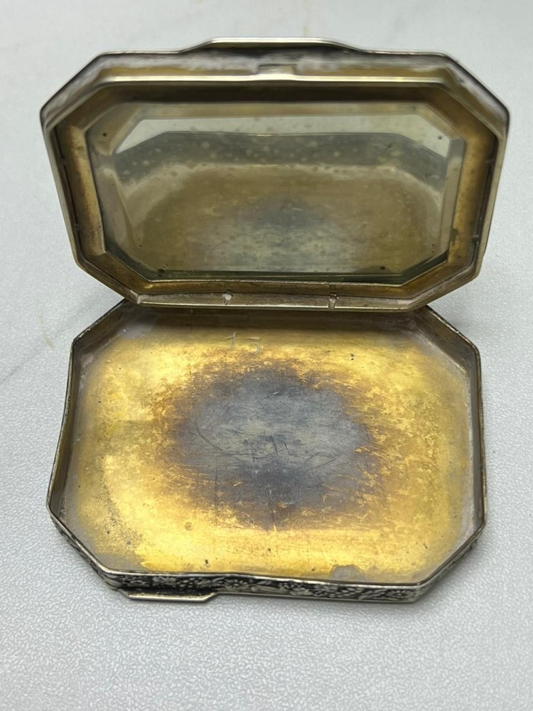 Antique 800 Silver Powder Box Enamel
