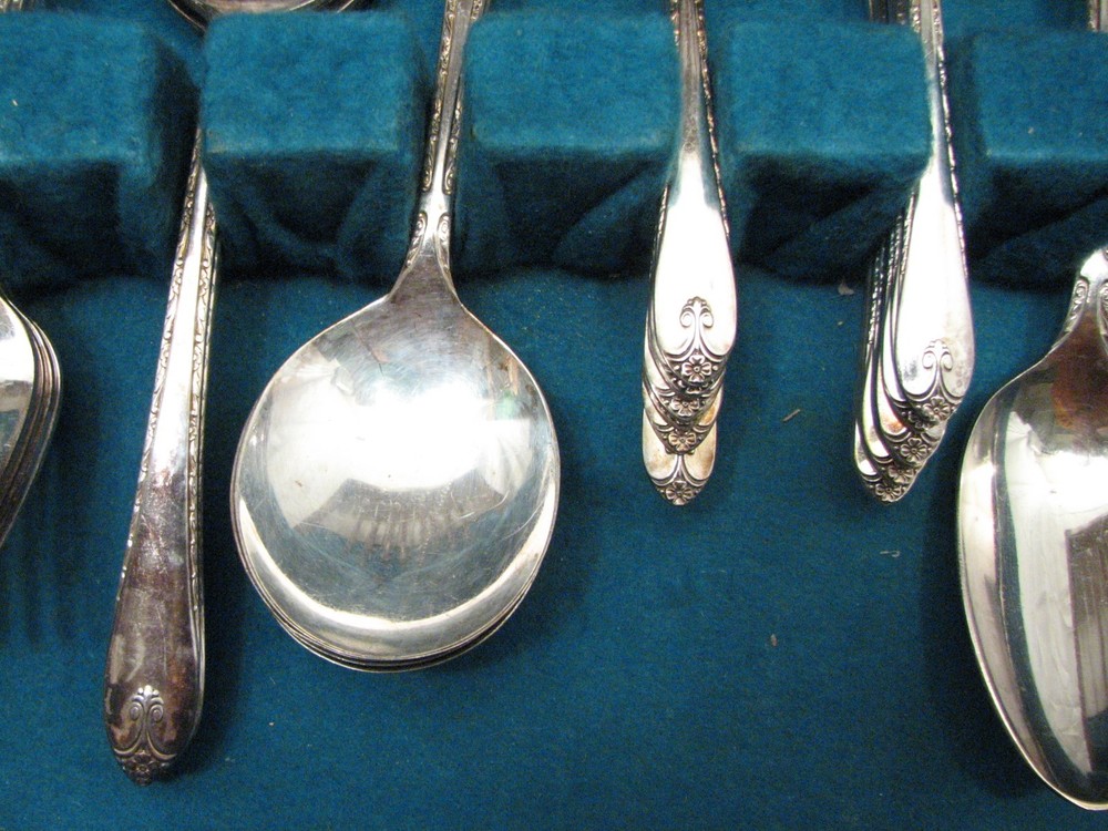 50 pc Set Wm Rogers Silver Plate Flatware Exquisite Pattern Silverplate w/Box C