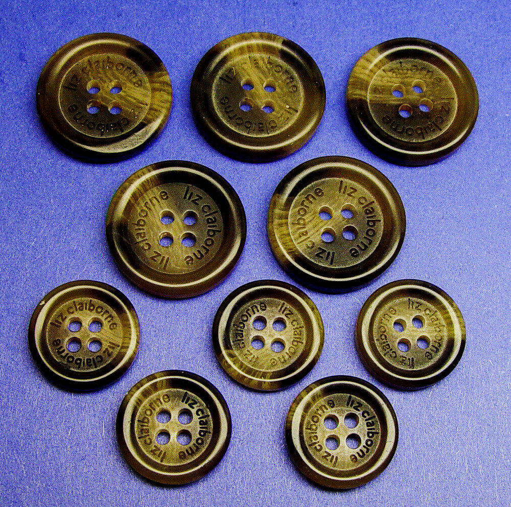 LIZ CLAIBORNE REPLACEMENT BUTTONS PLASTIC INSCRIBED HORN EFFECT , GOOD CONDITION