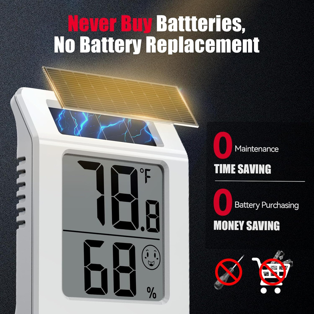 2.2'' Digital Thermometer and Hygrometer Meter, Solar-Powered Indoor Temperat...