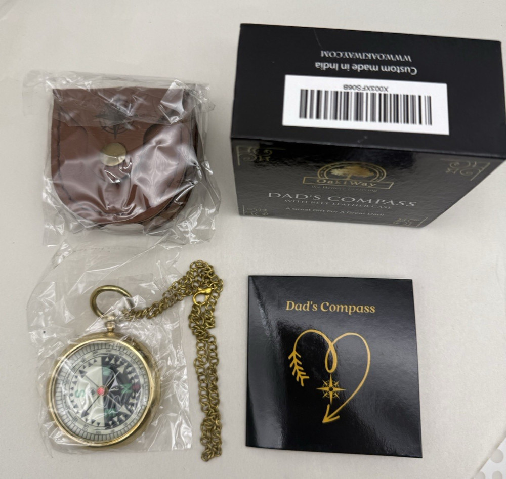 Oaki Way Dad's Compass – Sentimental Pocket Compass w/Chain & Leather Case *READ