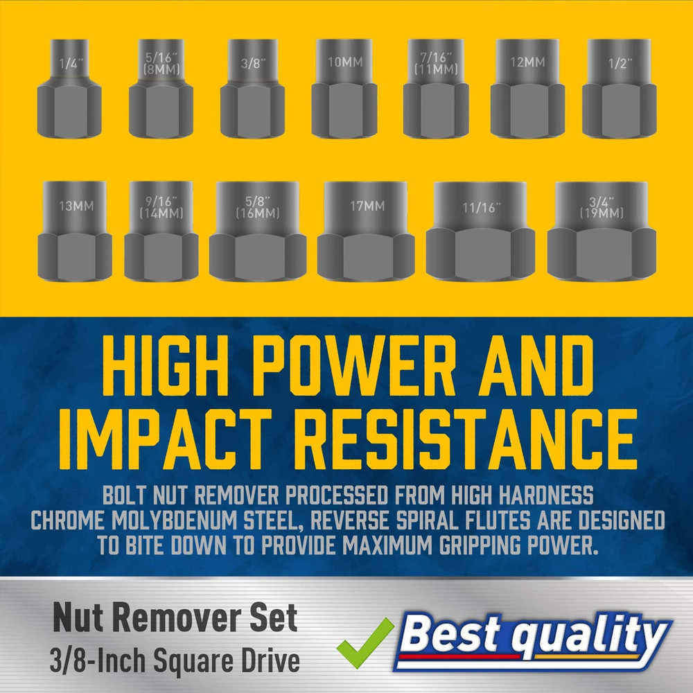 Amartisan Impact Bolt Extractor Tool, 13PC Bolt Nut Removal Extractor Socket Too