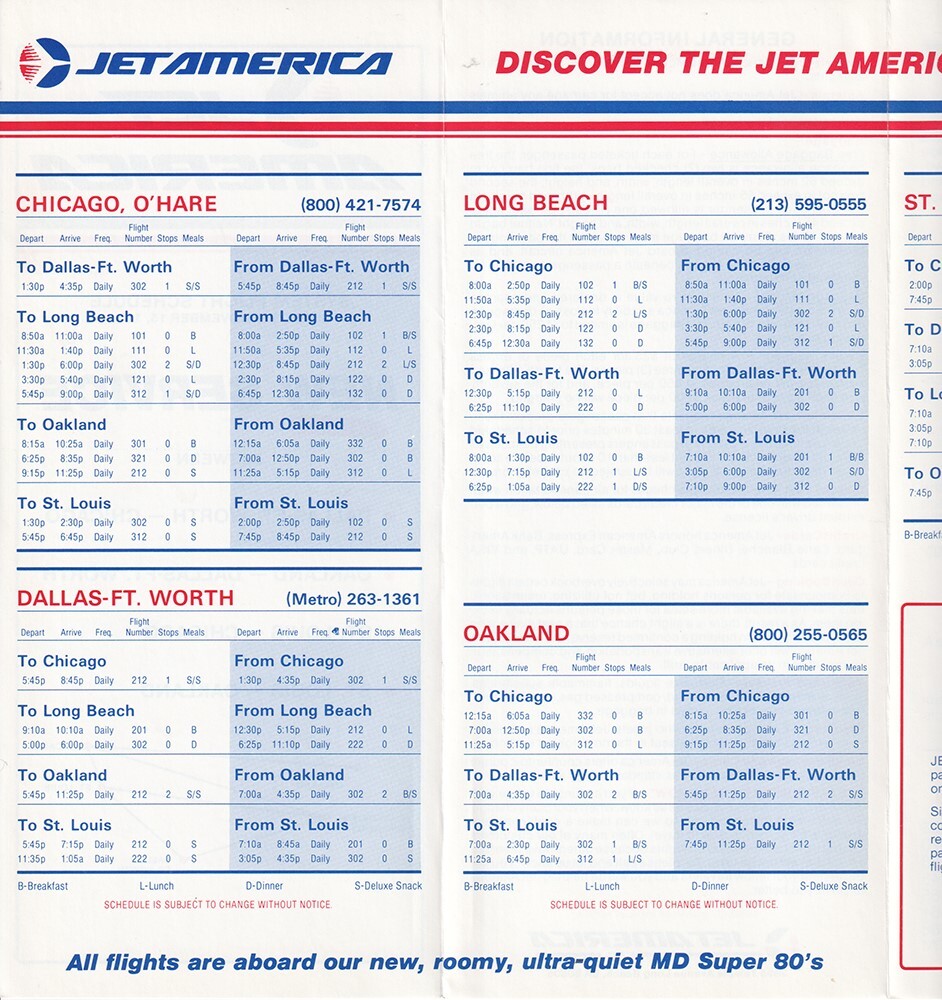 Jet America timetable 1984/11/15