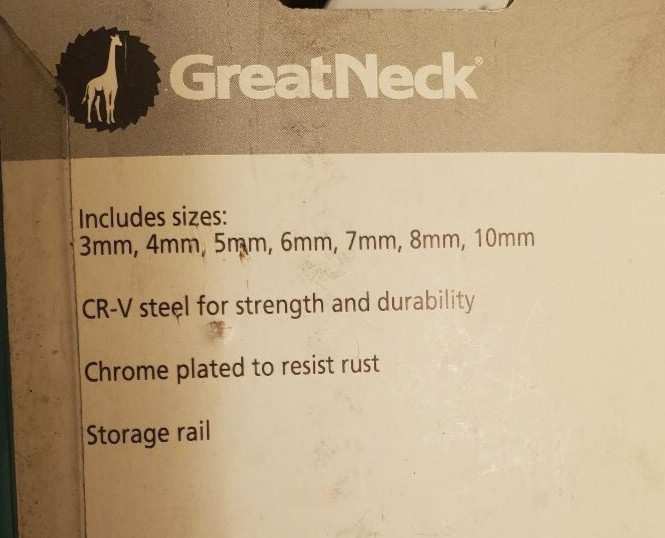 Great Neck 8pc Hex Bit Set - Metric