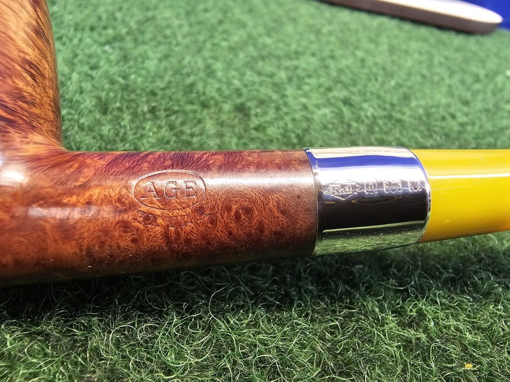 AGE Straight Smooth Billiard Banded Restored Briar Pipe, Replacement Stem, Case
