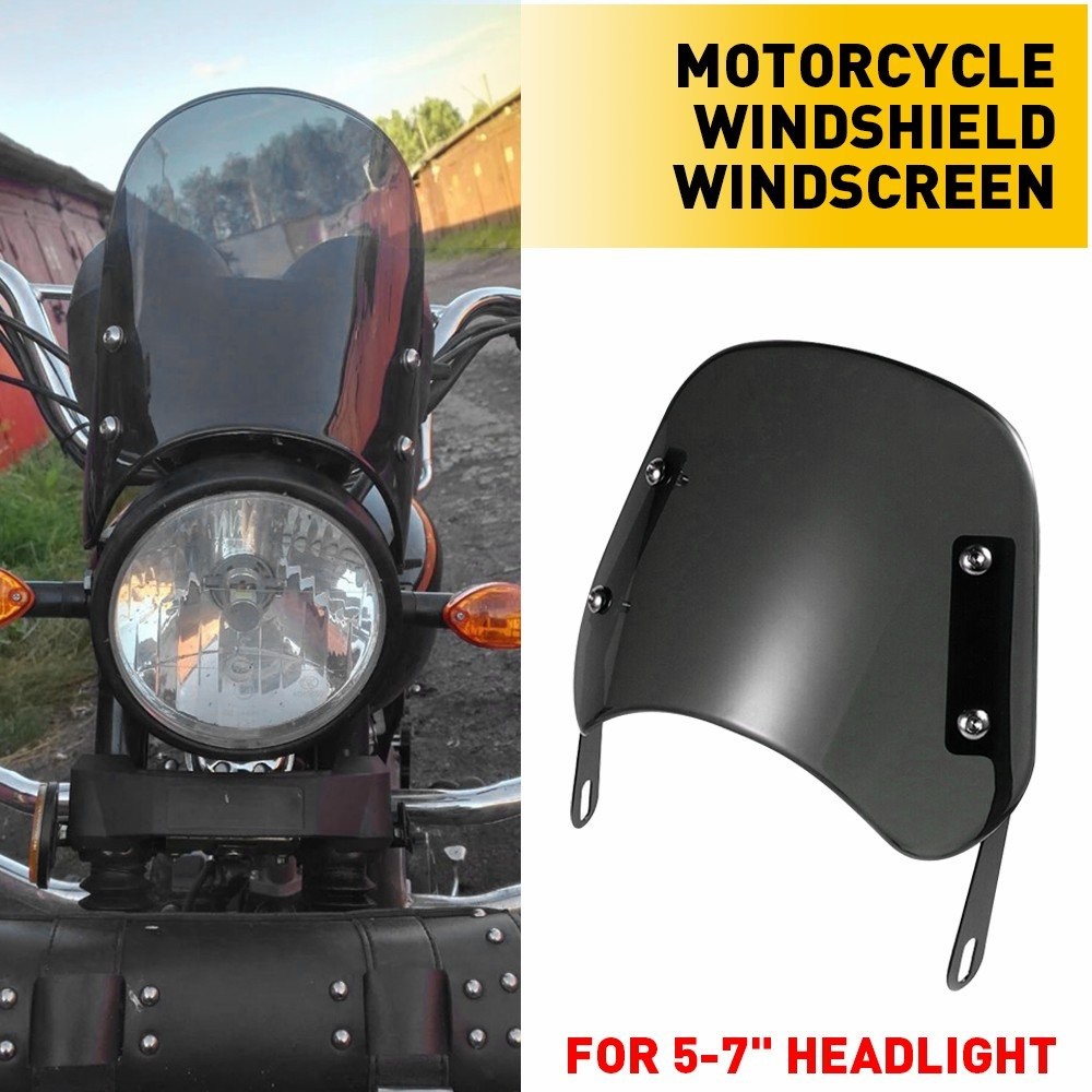 Universal Motorcycle Round 5-7'' Fairing Headlight Windshield Windscreen EU