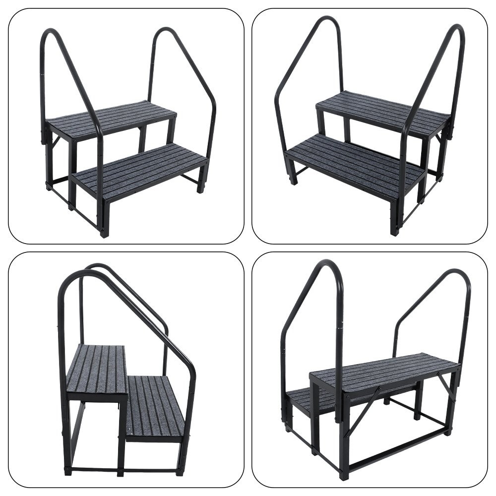NEW For 2 Step RV Steps with 2 Handrails w/Step Mat 660 lbs Load Capacity