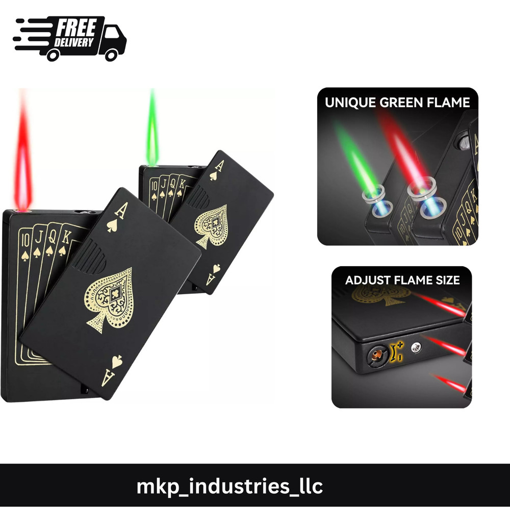 2 Pack Jet Torch Lighter Ace Card Lighter Green Flame Refillable Butane Lighter