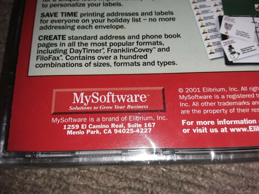 My Holiday Mailing Labels Software CD New Sealed Mysoftware 2001