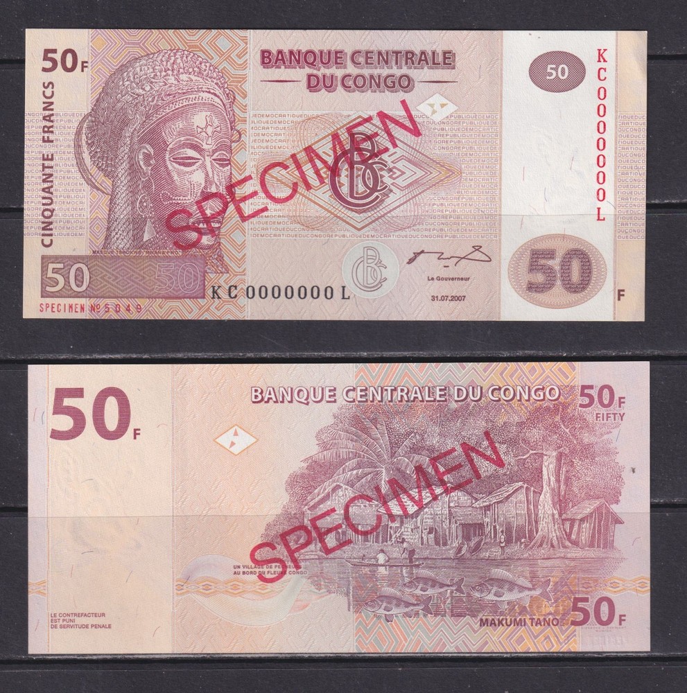 CONGO DR - 2007 50 Francs Specimen UNC Banknote