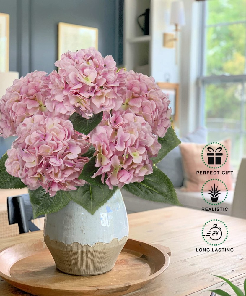 Pink Hydrangea Artificial Flowers Large Artificial Hydrangeas Silk Flowers fo...