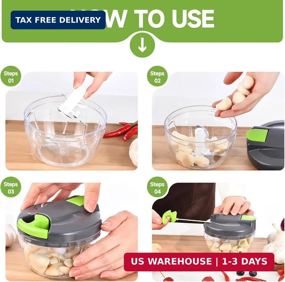 Manual Food Processor Vegetable Chopper, Portable Hand Pull String Garlic Mincer