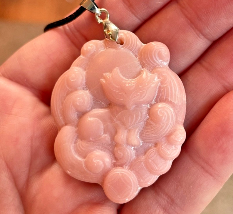 Pink opal fox pendant