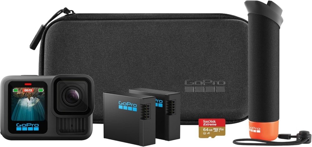 GoPro HERO13 Black Camera Accessory Bundle with Batteries, Handle, Case