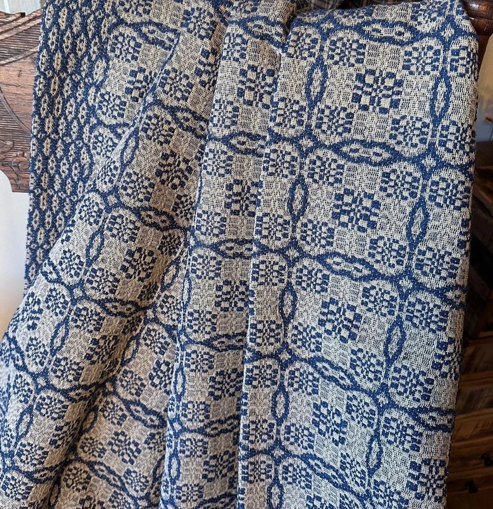 New Primitive NAVY COVERLET TABLE SQUARE Tablecloth Topper 34"