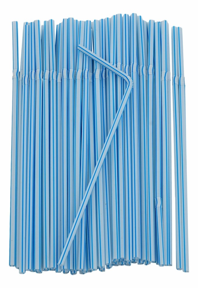 Flexible Plastic Drinking Straws (Assorted Classic Striped) Bendable Disposable