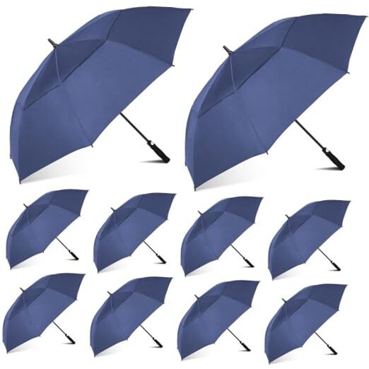 10 Pcs Large Automatic Open Golf Umbrella 62 Inch Double Canopy Rain Dark Blue
