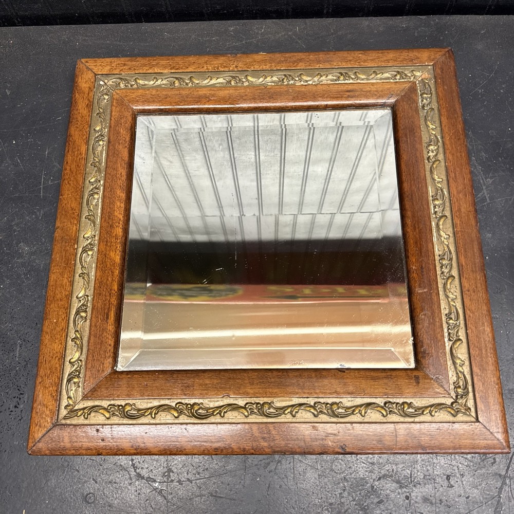 Vt Solid Oak Wood Framed Beveled Glass Wall Mirror 17”Square 12in Mirror