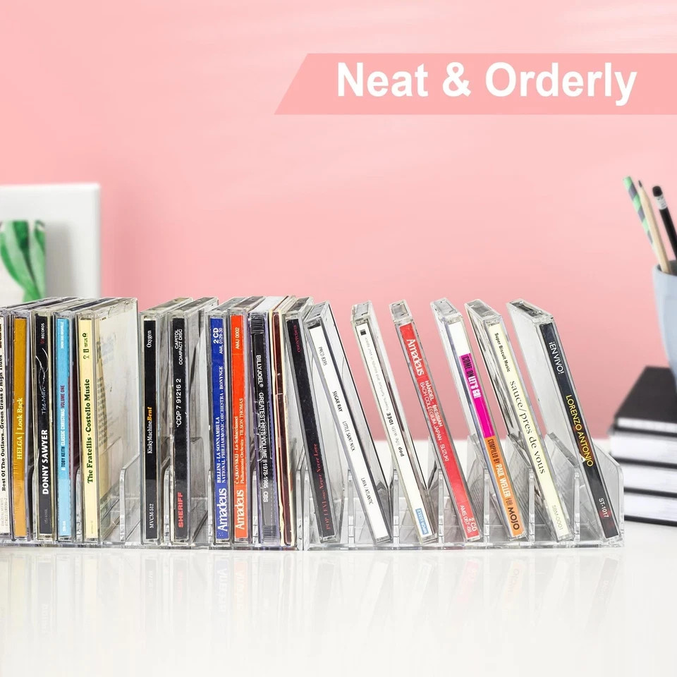 2 Pack Clear Acrylic CD Holder Organizer Display Rack for Media Shelf Storage