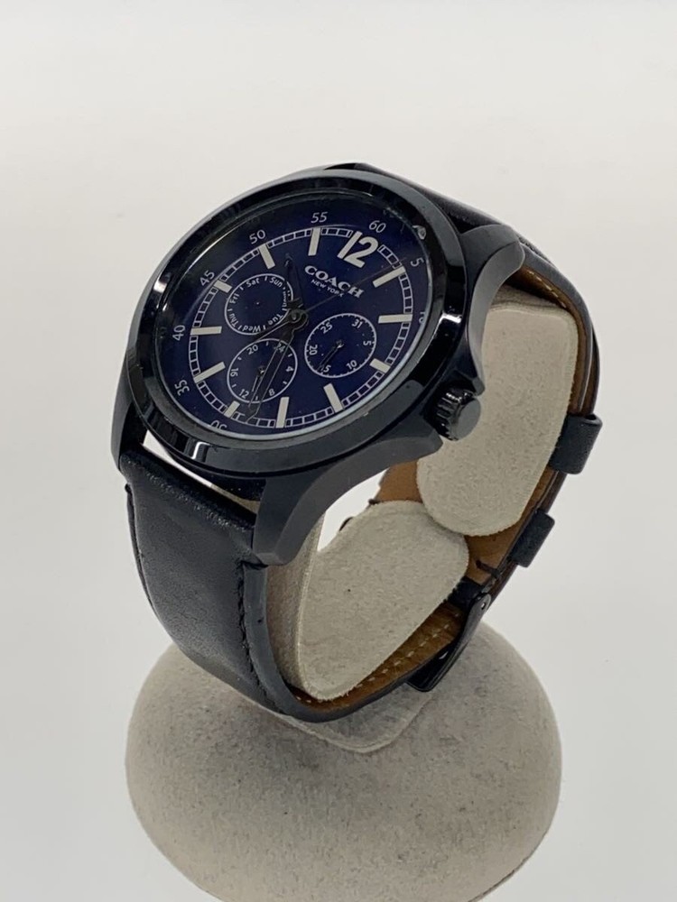 COACH quartz watch analog leather NVY BLK