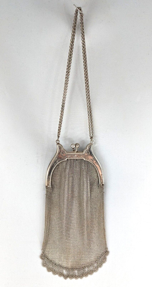 Antique Sterling Silver Victorian Chatelaine Mesh Coin Purse