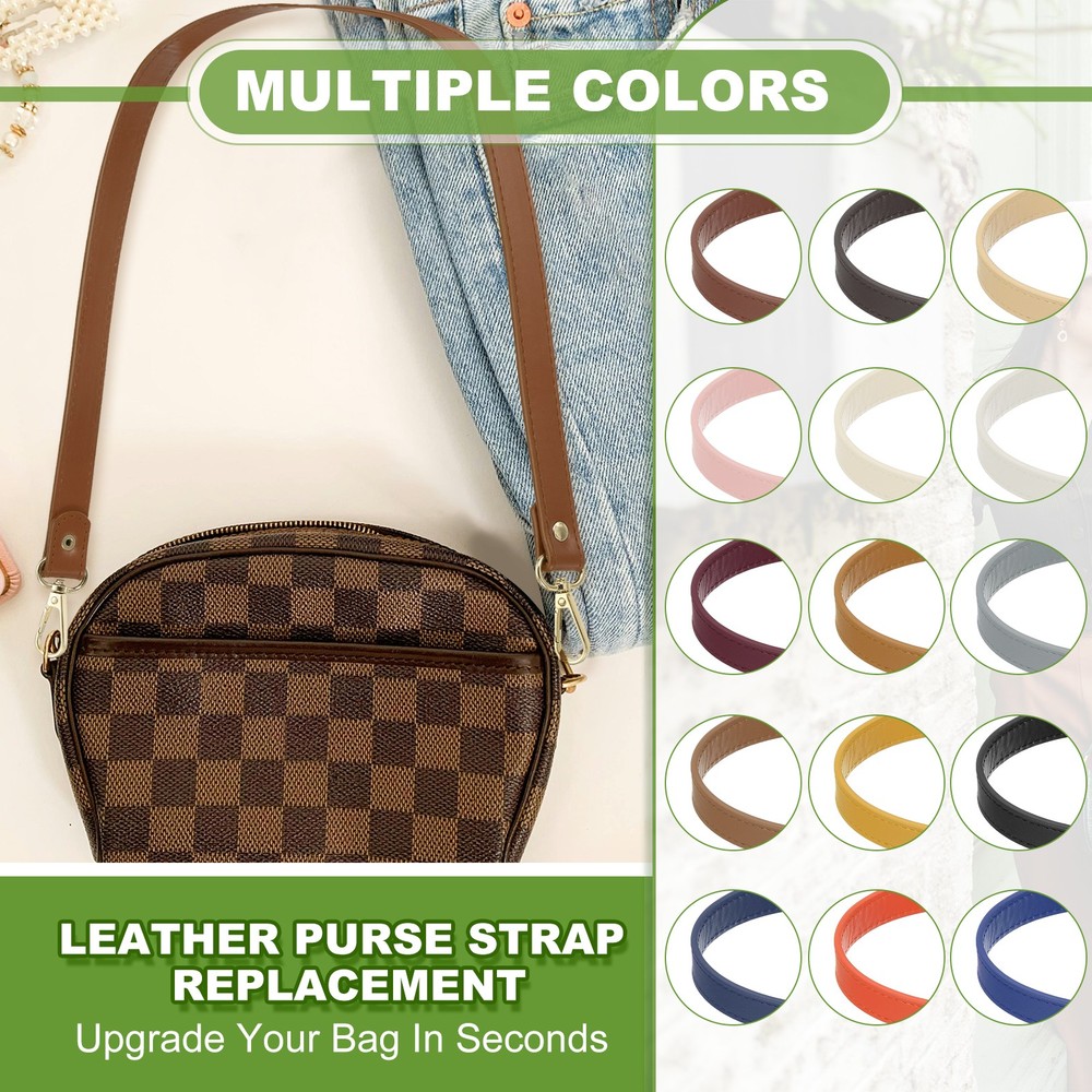 13" Leather Purse Strap Replacement Silver Buckle for Handbag(2 Pack, Dark Red)