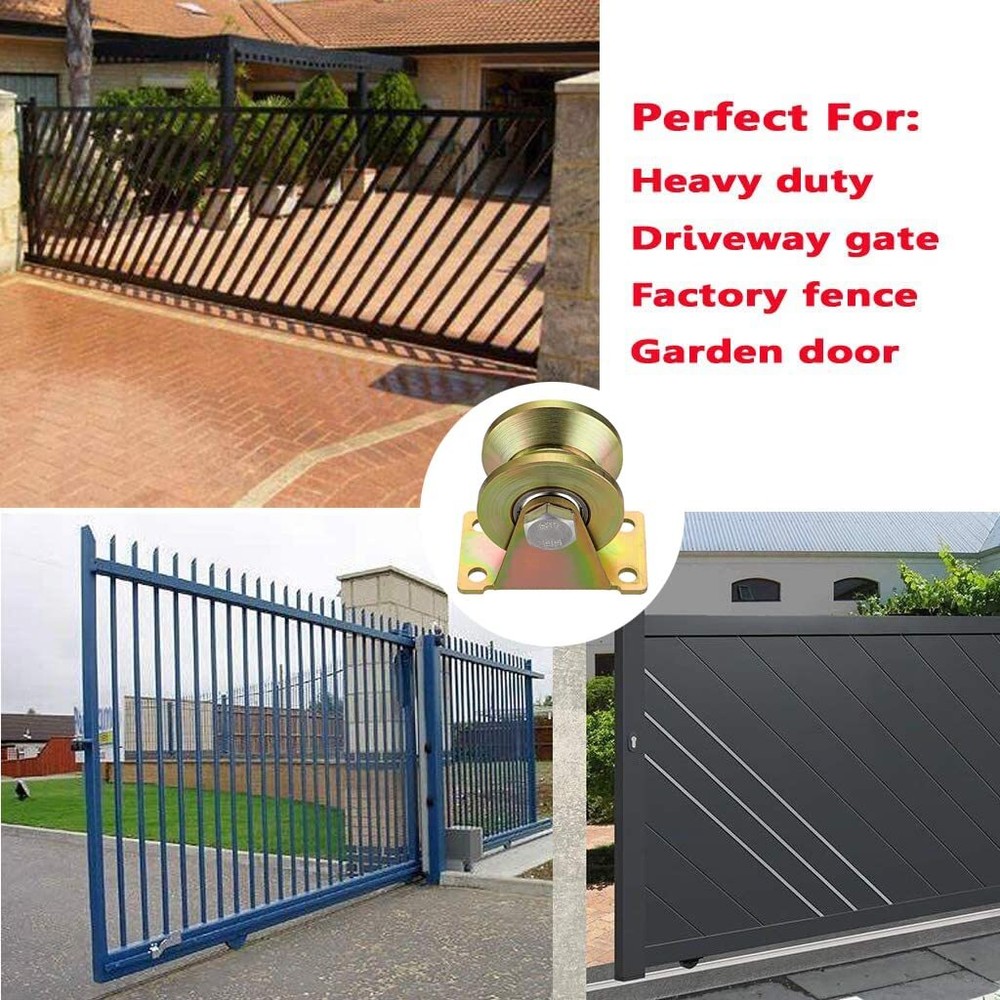 4 Pack 2" V-Type Groove Wheel Rigid Caster with Bracket for Rolling Slding Gate