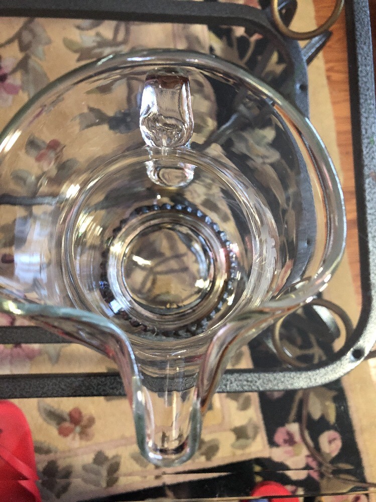 Antique Etched Glass Wheat Quadruple silver Base Pitcher