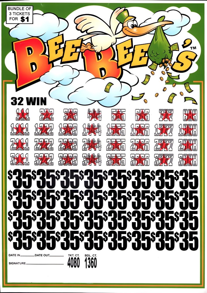 Pull Tab Tickets - Jar Tickets - Game - Bee Bee's $35