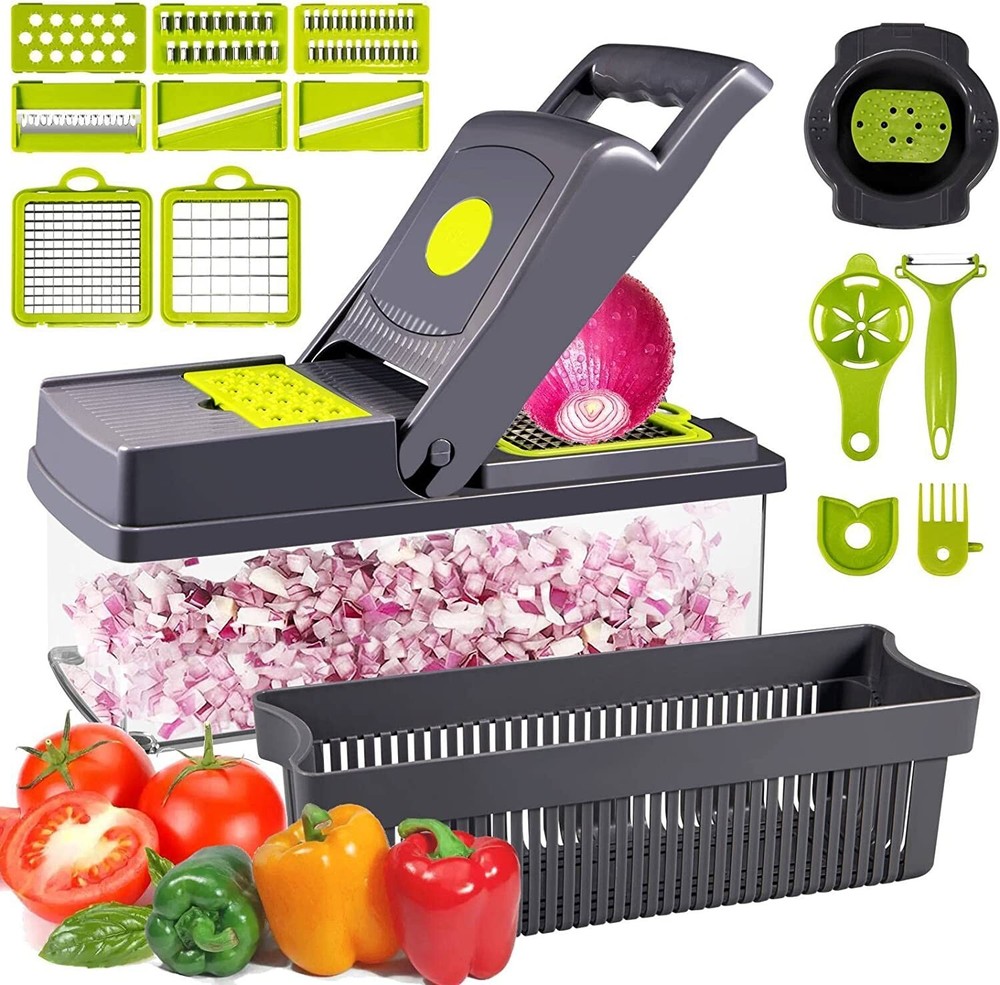 Vegetable Chopper with 8 Blades, Hand Guard, and Large Capacity Container