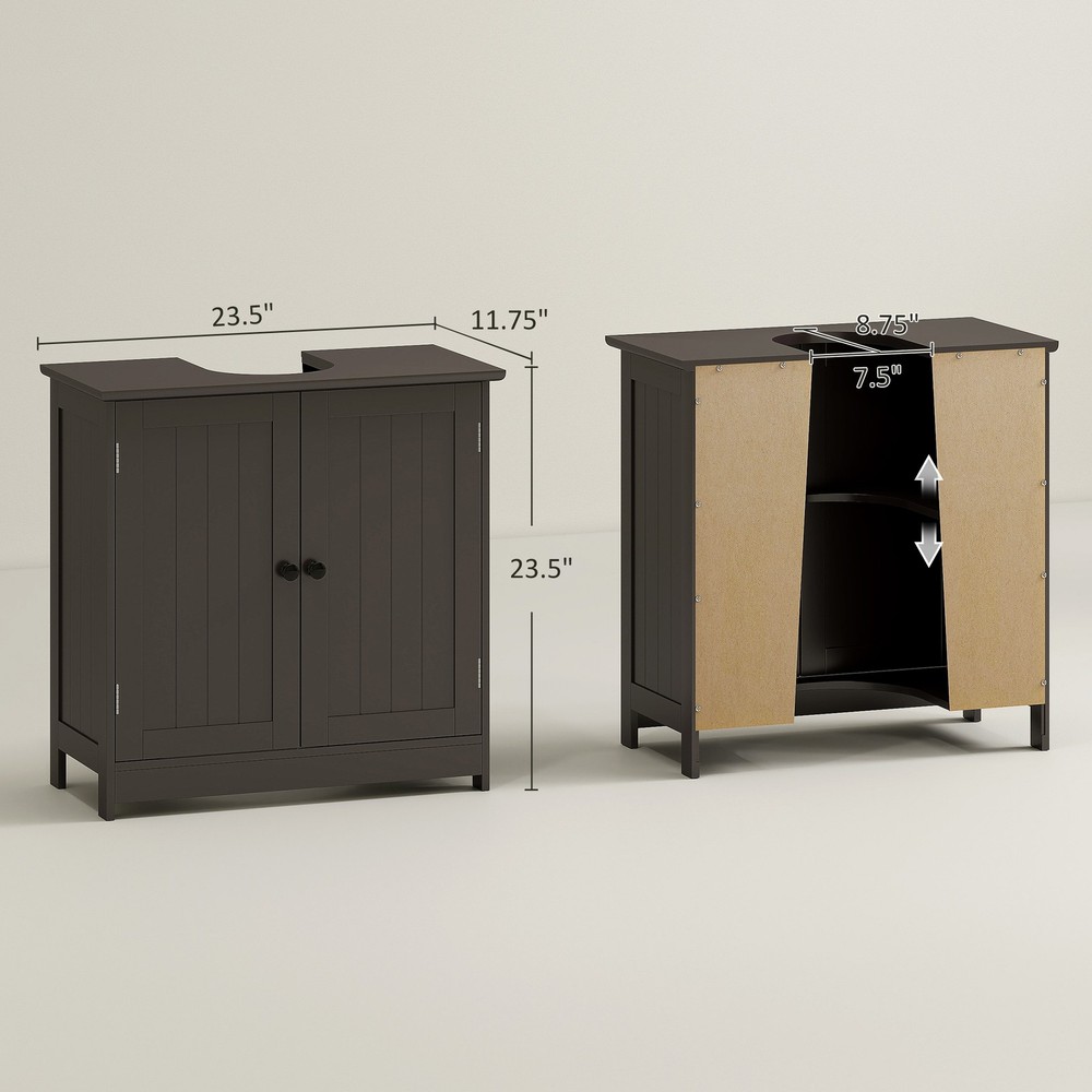 Under Sink Bathroom Cabinet with 2 Doors and Shelf, Coffee