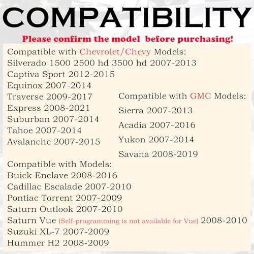 Keyless Entry Remote Control Key Fob Replacement Fits Chevy Four Button